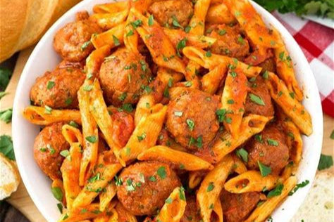Mostaccioli and Dimaggio Meatballs